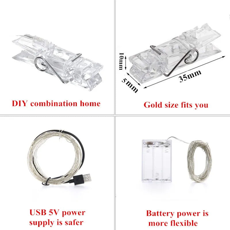 LED String Lights Photo Clip USB