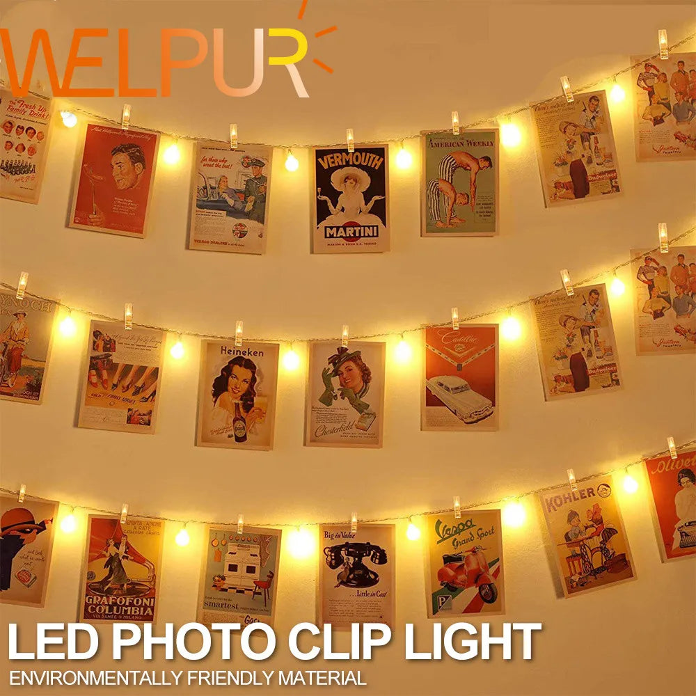 LED String Lights Photo Clip USB